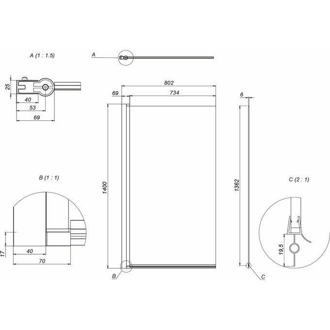 Штора на ванну Am.Pm Like WU80S-100PS-150MT (100x150 см, стекло прозрачное, профиль хром матовый), фото 13
