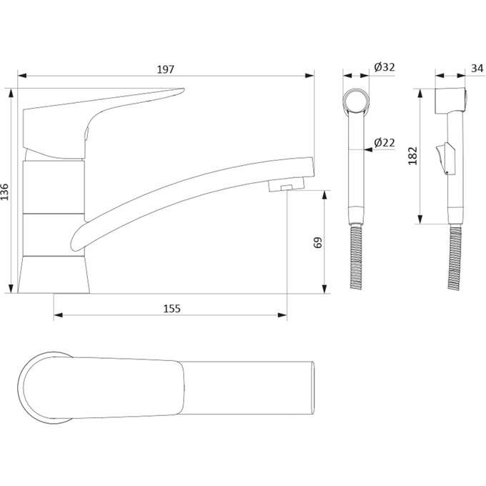 Смеситель для умывальника Damixa Origin Bit 770230000 (с гигиеническим душем), фото 9