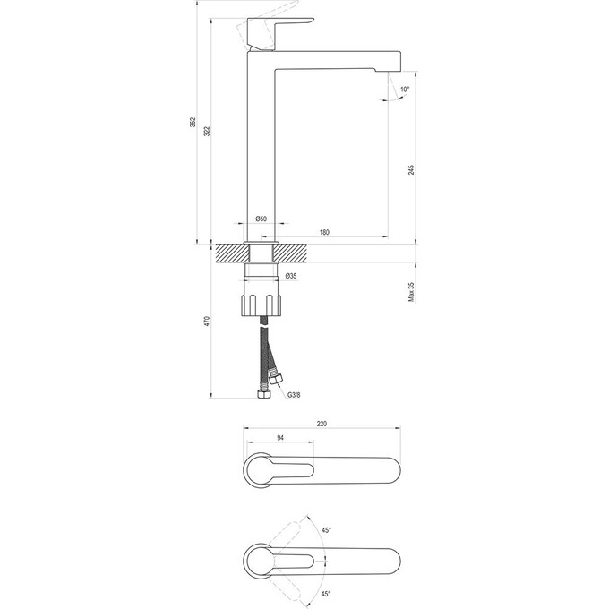 Змішувач для умивальника Ravak Puri PU 015.20 (X070182, чорний, високий), Колір виробника: чорний, фото , изображение 7