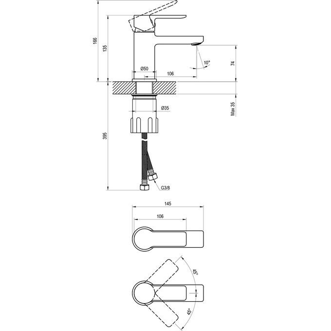 Змішувач для умивальника Ravak Solar SL 012.20BL (X070488, чорний), Колір виробника: чорний, фото , изображение 5