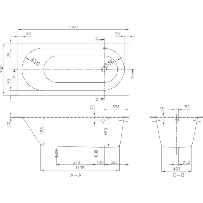 Квариловая ванна Villeroy & Boch Oberon UBQ160OBE2V-01 (160x75 см, с ножками), Доступные размеры: 160 x 75, фото 2