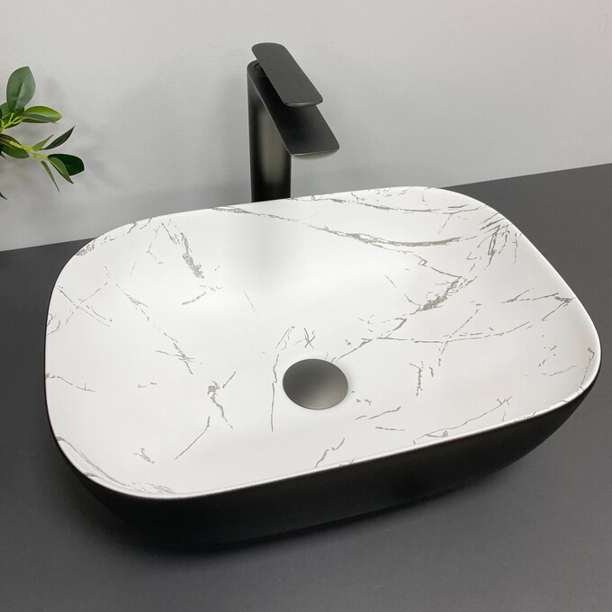 Умивальник VBI Ravenna Marmo Black Matt VBI-011220 (37x33 см, мармур/чорний матовий, чаша), Доступні розміри: 37 x 33, Колір виробника: мрамор, чорний матовий, фото 