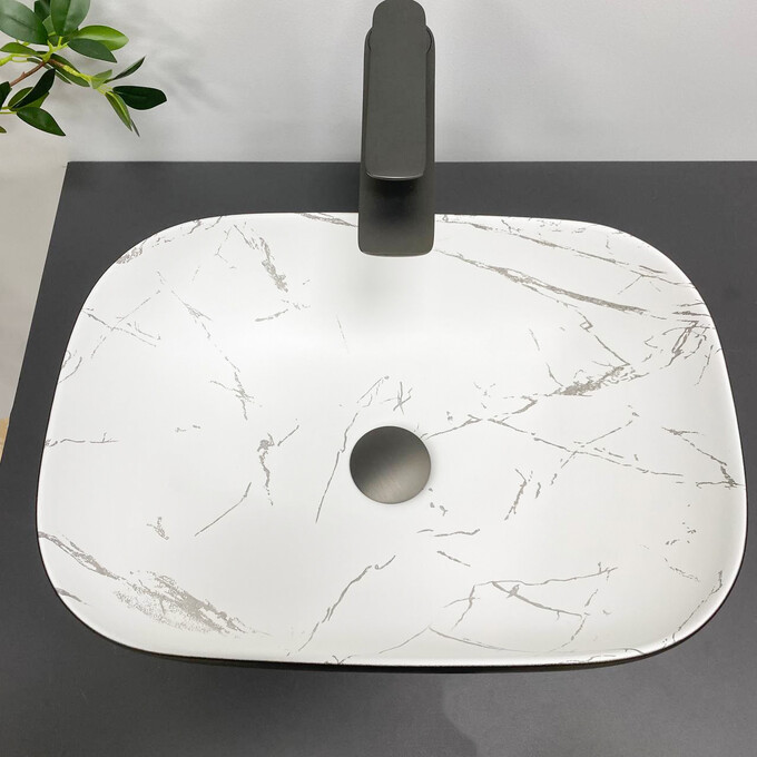 Умивальник VBI Ravenna Marmo Black Matt VBI-011220 (37x33 см, мармур/чорний матовий, чаша), Доступні розміри: 37 x 33, Колір виробника: мрамор, чорний матовий, фото , изображение 2