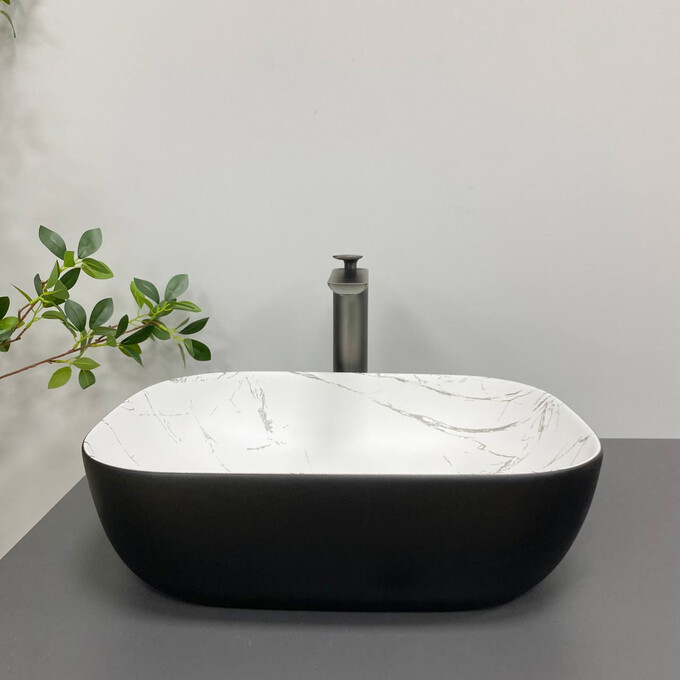 Умивальник VBI Ravenna Marmo Black Matt VBI-011220 (37x33 см, мармур/чорний матовий, чаша), Доступні розміри: 37 x 33, Колір виробника: мрамор, чорний матовий, фото , изображение 3