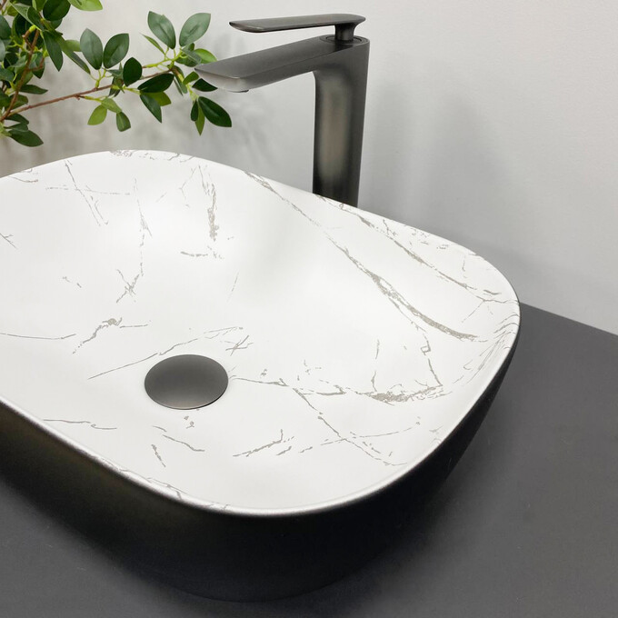 Умивальник VBI Ravenna Marmo Black Matt VBI-011220 (37x33 см, мармур/чорний матовий, чаша), Доступні розміри: 37 x 33, Колір виробника: мрамор, чорний матовий, фото , изображение 4
