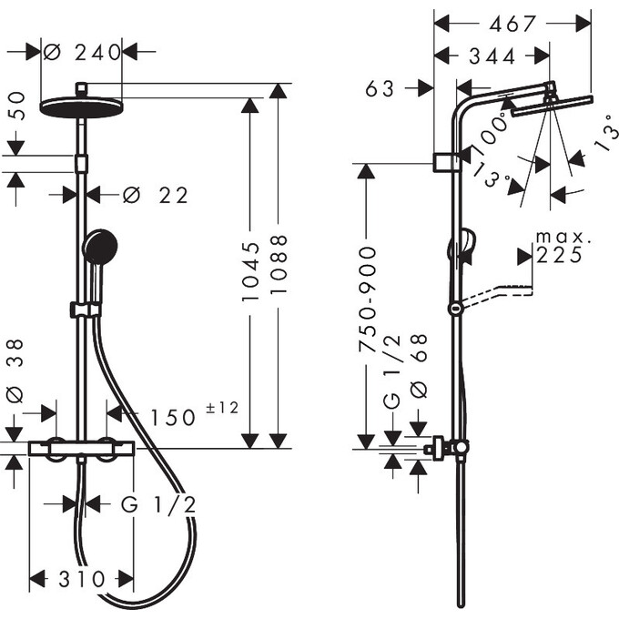 Душевая система с термостатом Hansgrohe Activera S Showerpipe 240 EcoSmart Chrome 28078000 (хром), Цвет производителя: хром, фото 12