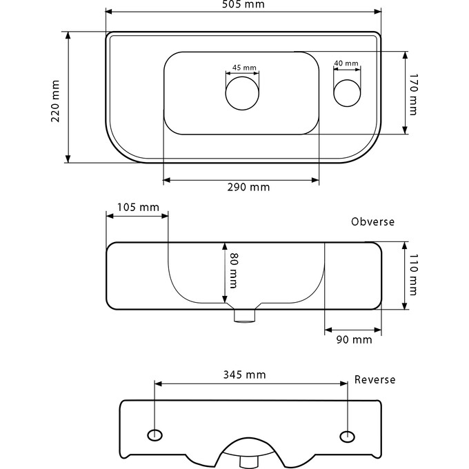 Умивальник VBI APRILIA L White VBI-015608 (51x22 см), Доступні розміри: 51 x 22 L, Колір виробника: білий, фото , изображение 4