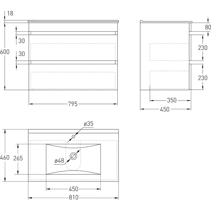 Тумба з раковиною підвісна 80 см Volle Fiesta 15-800-01, фото , изображение 5