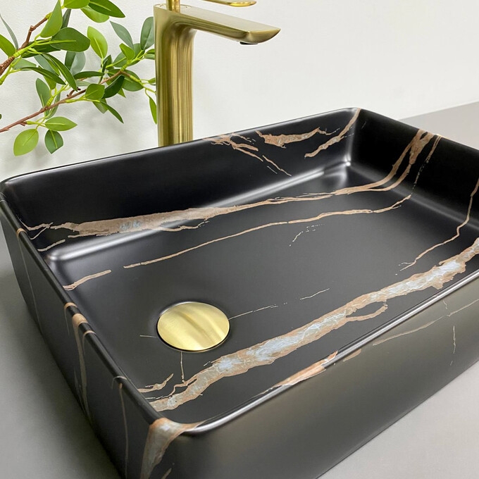 Раковина VBI Velletri Black Stone Matt VBI-015902 (51x34 см, чорний матовий камінь), Доступні розміри: 51 x 33, Колір виробника: чорний матовий мармур, фото , изображение 3