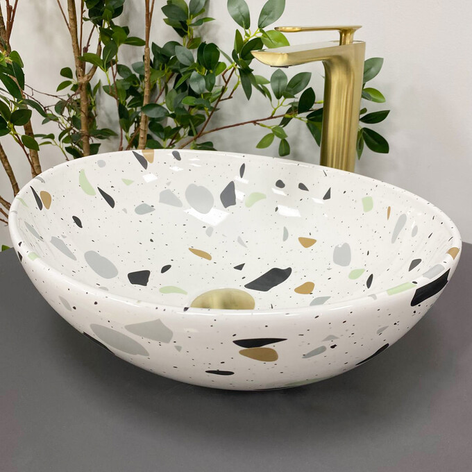 Раковина VBI Parma Terazzo Glossy VBI-011011 (42x34 см, тераззо, чаша), Доступні розміри: 42 x 34, Колір виробника: тераззо глянсовий, фото , изображение 2