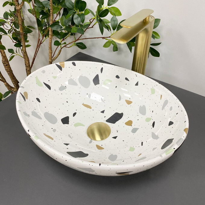 Раковина VBI Parma Terazzo Glossy VBI-011011 (42x34 см, тераззо, чаша), Доступні розміри: 42 x 34, Колір виробника: тераззо глянсовий, фото , изображение 3