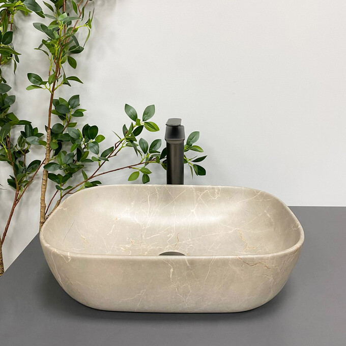 Раковина VBI Ravenna Beige Stone Matt VBI-011215 (45x32 см, бежевий матовий камінь, чаша), Доступні розміри: 45 x 32, Колір виробника: бежевий матовий камінь, фото , изображение 3
