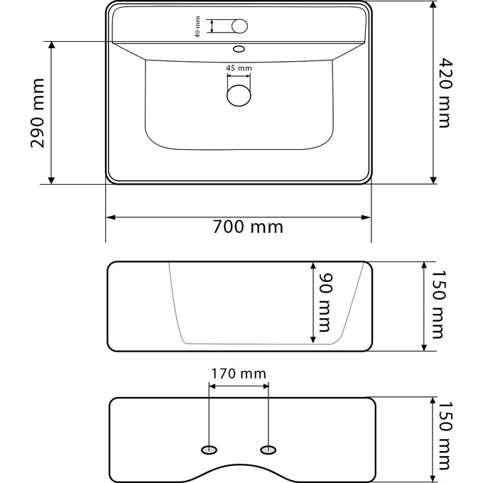 Раковина VBI Padua 70 White VBI-012203 (70x42 см), Доступні розміри: 70 x 42, фото , изображение 4