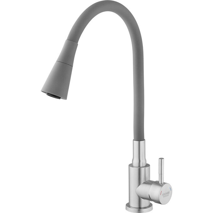 Смеситель для кухни Kroner KRP Edelstahl Klassisch-ESG031GRA (нержавейка/серый, c гибким изливом), Цвет производителя: нержавейка, серый, фото 3