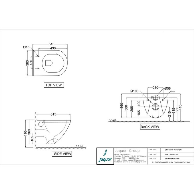Безободковый подвесной унитаз Jaquar Continental CNS-WHT-963UFSM (с сиденьем), фото 2