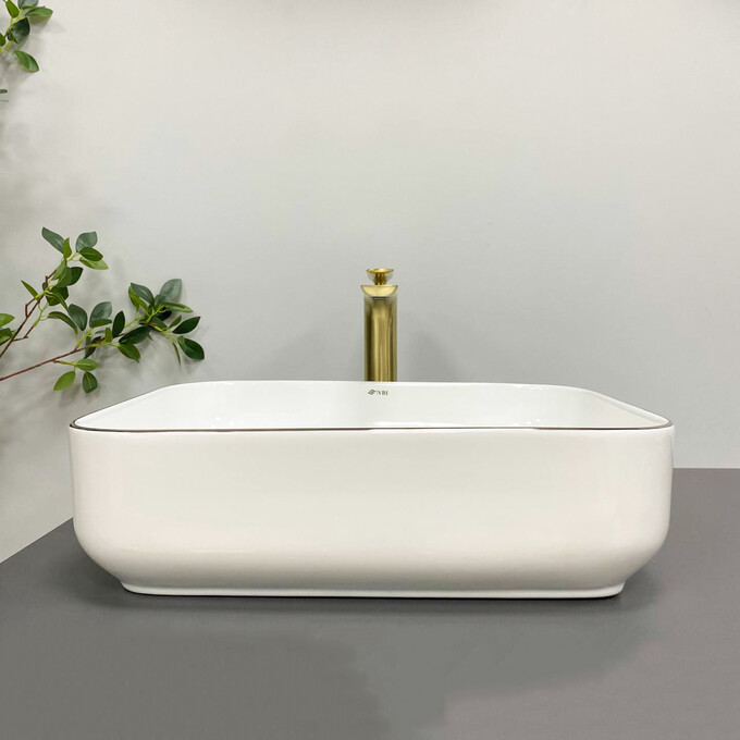 Раковина VBI Palermo White Rose Gold Edge VBI-012307 (50x39 см, білий глянець/рожеве золото, чаша), Доступні розміри: 50 x 39, Колір виробника: білий глянець, бортик розове золото, фото , изображение 3