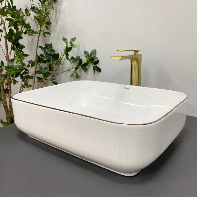 Раковина VBI Palermo White Rose Gold Edge VBI-012307 (50x39 см, білий глянець/рожеве золото, чаша), Доступні розміри: 50 x 39, Колір виробника: білий глянець, бортик розове золото, фото , изображение 4