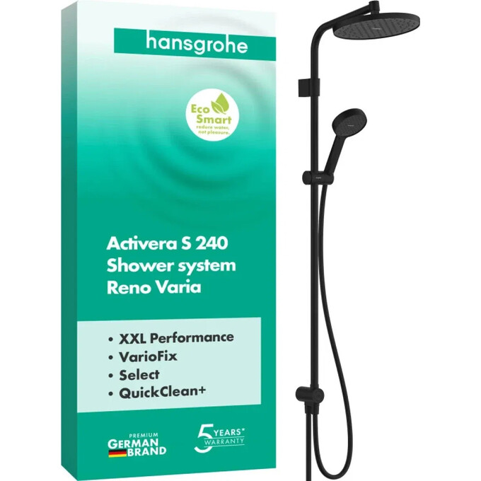 Душова система Hansgrohe Activera S Showerpipe 240 EcoSmart Matt Black 28074670 (чорна матова, без змішувача), Колір виробника: чорний матовий, фото , изображение 2