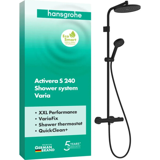 Душевая система с термостатом Hansgrohe Activera S Showerpipe 240 EcoSmart Matt Black 28078670 (черная матовая), Цвет производителя: черный матовый, фото 2