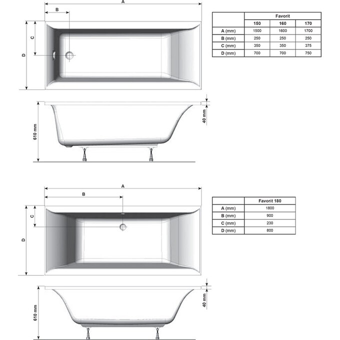 Акрилова ванна Ravak Favorit XC00100124 (180x80 см), Доступні розміри: 180 x 80, фото , изображение 4