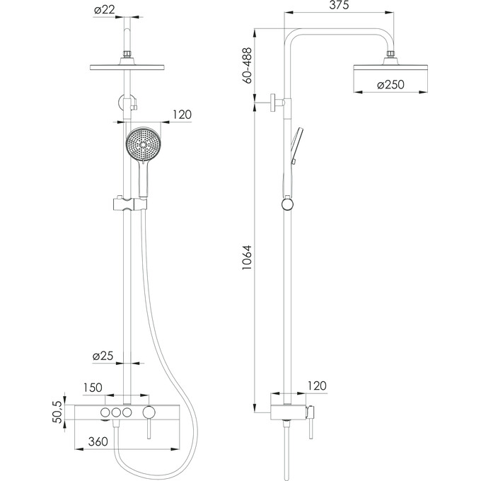 Душевая система Volle Sistema V Cepillado Oro 1593.090115 (брашированное золото, с полкой и изливом), Цвет производителя: брашированное золото (матовое), фото 2