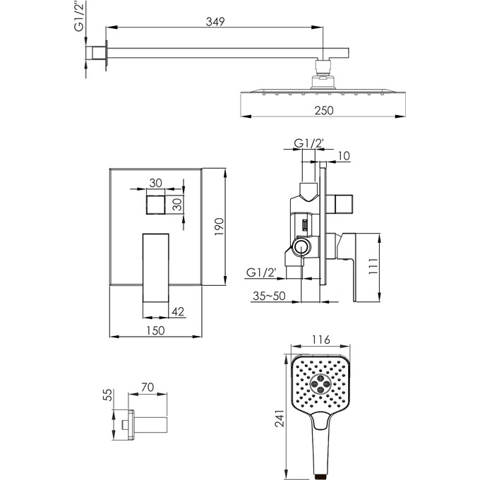 Душевая система Imprese Judit Chrome t03010801SQС (хром, скрытого монтажа), фото 6