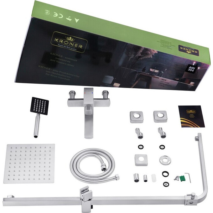 Комплект смесителей для ванной комнаты Kroner Edelstahl Kubus KRKUBESG063ESG010ESG052 (Kubus-ESG063+Kubus-ESG010+Kubus-ESG052, нержавейка), фото 12