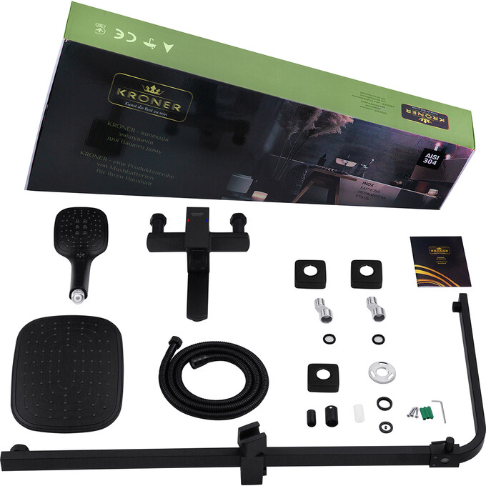 Комплект змішувачів для ванної кімнати Kroner Edelstahl Kubus KRKSCH063SCH0103 (Kubus-SCH063+Kubus-SCH010-3, чорний), фото , изображение 12