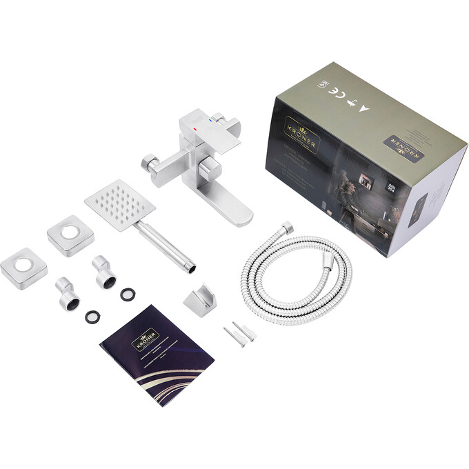 Комплект смесителей для ванной комнаты Kroner Edelstahl Kubus KRESG010ESG060 (Kubus-ESG010+Kubus-ESG060, нержавейка), фото 8