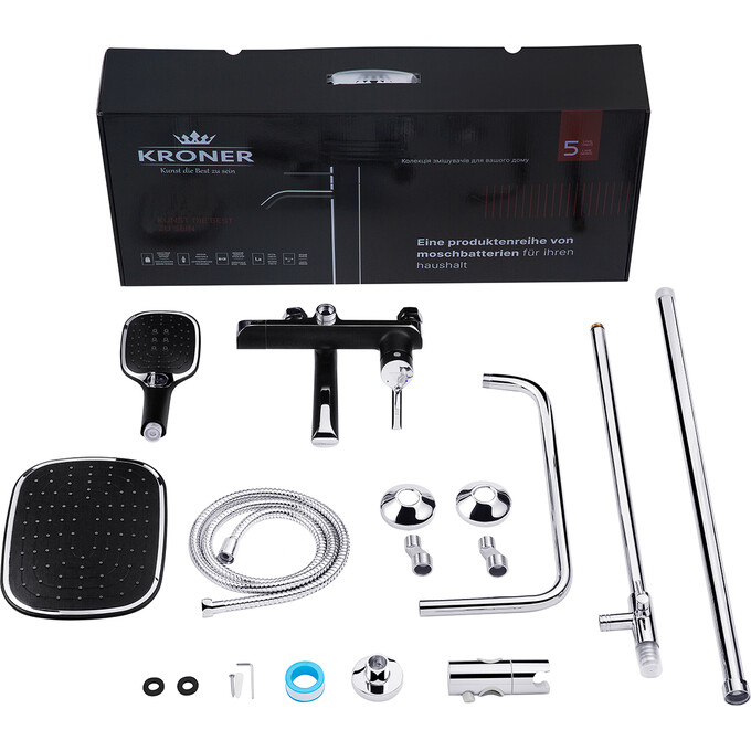 Комплект змішувачів для ванної кімнати Kroner Essen & Essen KRESCH063SCH010 (Essen-SCH063+Essen-SCH010, чорний матовий/хром), фото , изображение 17