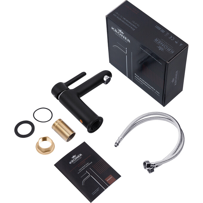 Комплект змішувачів для ванної кімнати Kroner Essen & Essen KRESCH063SCH010 (Essen-SCH063+Essen-SCH010, чорний матовий/хром), фото , изображение 23