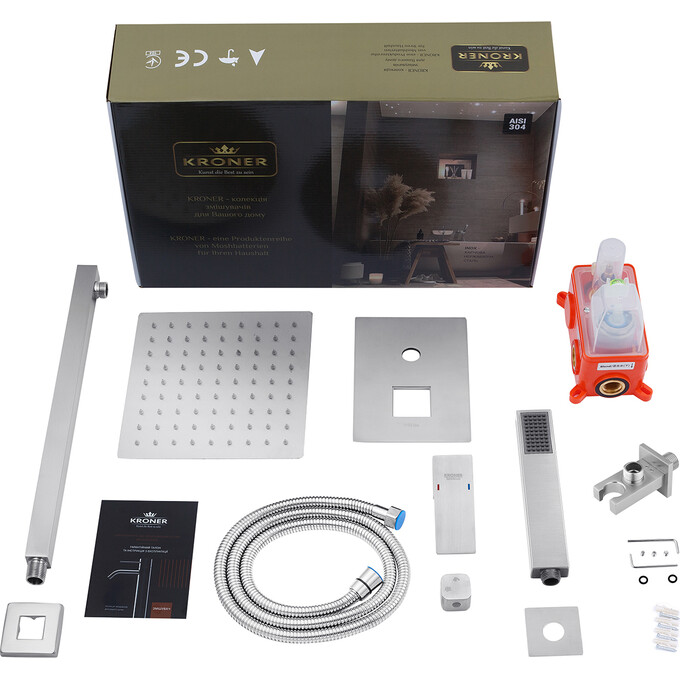 Комплект смесителей для ванной комнаты Kroner Edelstahl Kubus KRKESG082ESG010 (Kubus-ESG082+Kubus-ESG010, нержавейка), фото 12