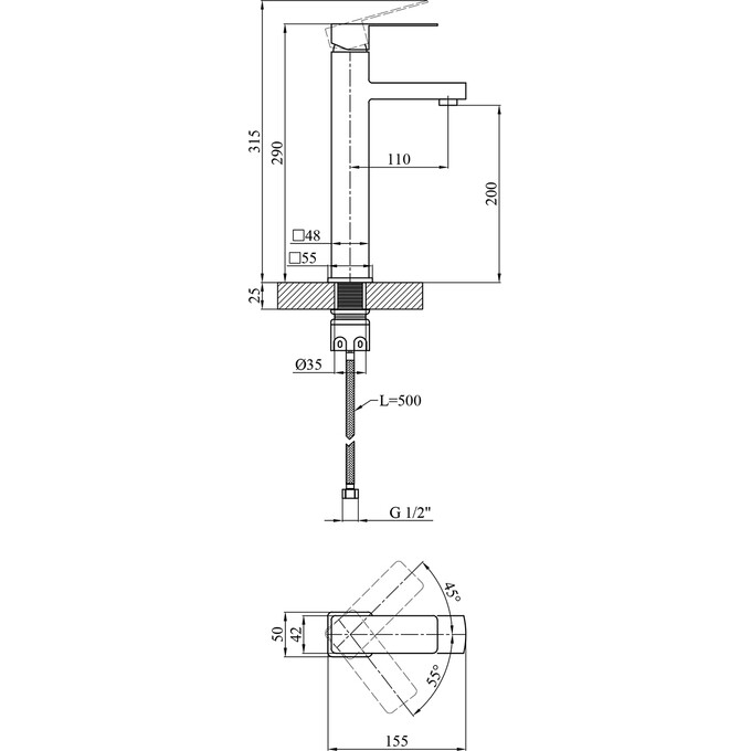 Комплект смесителей для ванной комнаты Kroner Edelstahl Kubus KRKSCH082SCH0103SCH053 (Kubus-SCH082+Kubus-SCH010-3+Kubus-SCH053, черный), фото 20