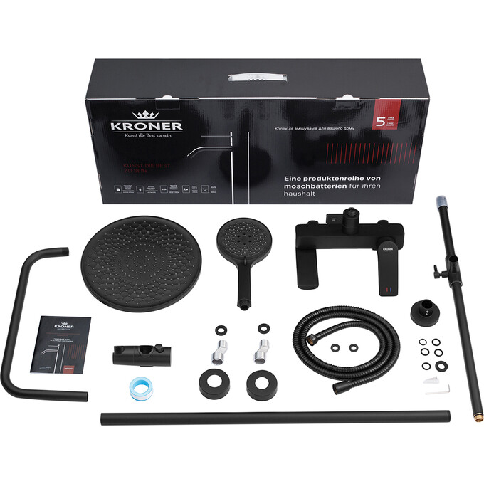 Комплект смесителей для ванной комнаты Kroner Graz & Edelstahl Kubus KRGSCH063SCH010 (Graz-SCH063+Kubus-SCH010, черный матовый), фото 18