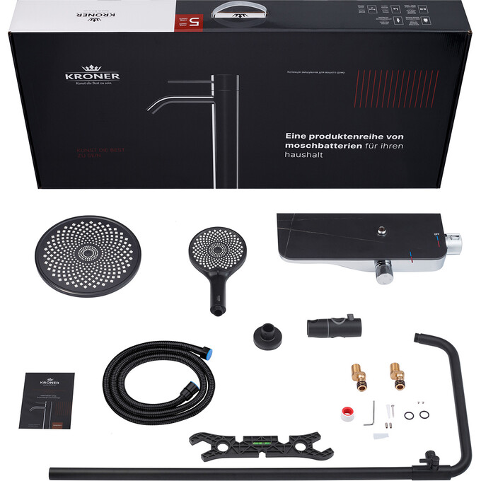 Комплект змішувачів для ванної кімнати Kroner Armada & Essen KRASCH065SCH010 (Armada-SCH065+Essen-SCH010, чорний матовий/хром), фото , изображение 16