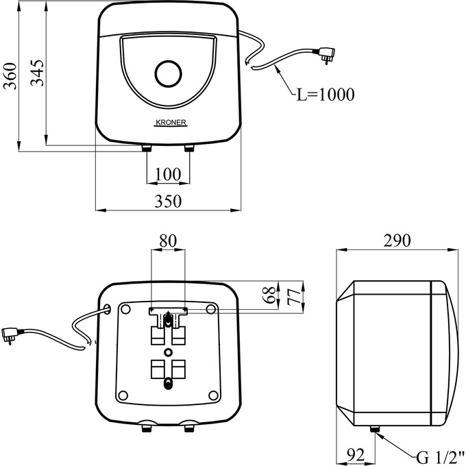 Бойлер Kroner Small K10SA1.5 (10 л, 1500 Вт, мокрый ТЭН), фото 7