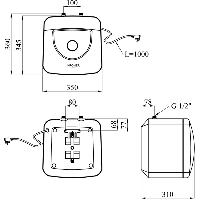 Бойлер Kroner Small K15SU1.5 (15 л, 1500 Вт, мокрий ТЕН), фото , изображение 7