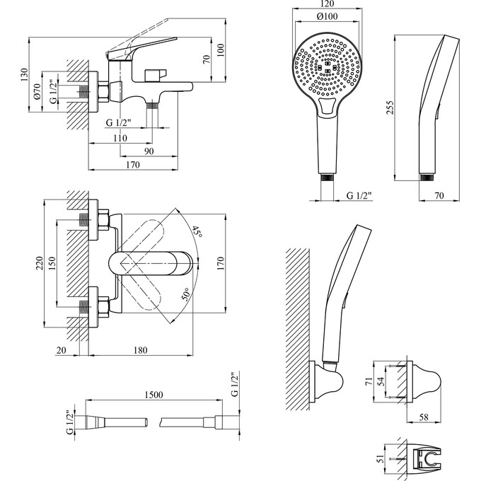 Комплект смесителей для ванной комнаты Kroner Linz KRLGRN060GRN010 (Linz-GRN060+Linz-GRN010, графит), фото 9