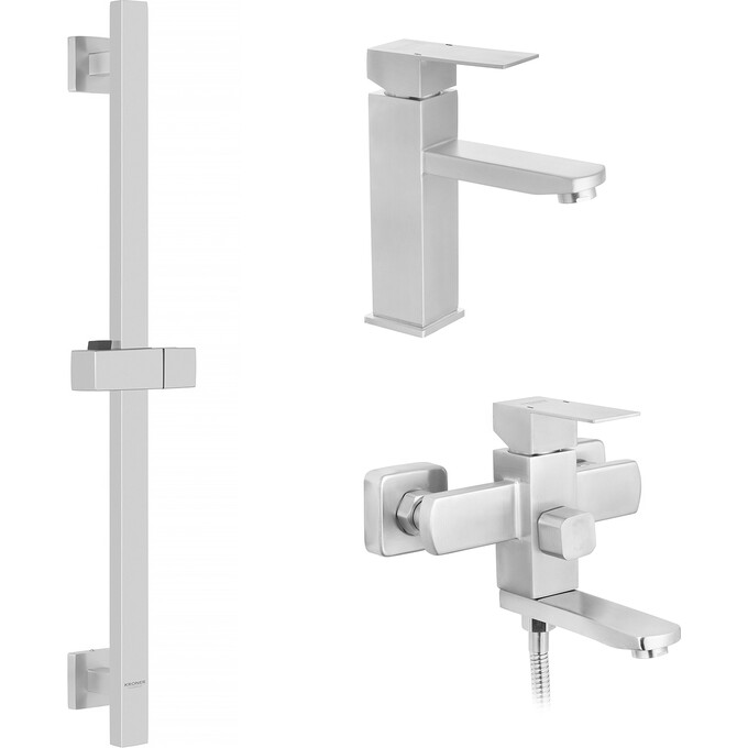 Комплект смесителей для ванной комнаты Kroner Edelstahl Kubus KRESG010ESG060ESG230 (Kubus-ESG010+Kubus-ESG060+Kubus-ESG230), фото 