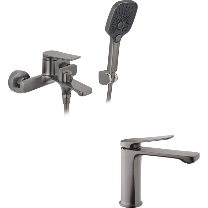 Комплект змішувачів для ванної кімнати Kroner Makon KRMGRP060GRP010 (Makon-GRP060+Makon-GRP010, графіт), фото 
