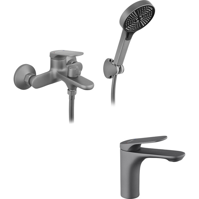 Комплект смесителей для ванной комнаты Kroner Linz KRLGRN060GRN010 (Linz-GRN060+Linz-GRN010, графит), фото 