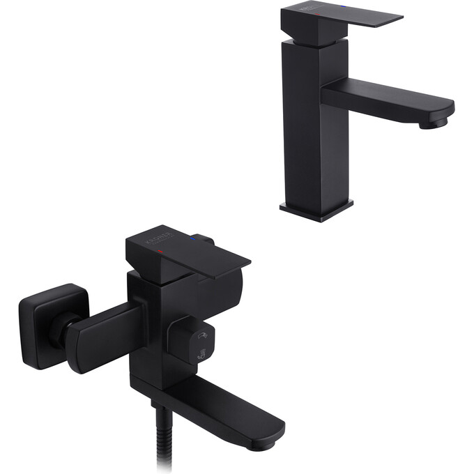 Комплект смесителей для ванной комнаты Kroner Edelstahl Kubus KRKSCH010SCH060 (Kubus-SCH010+Kubus-SCH060, черный), фото 