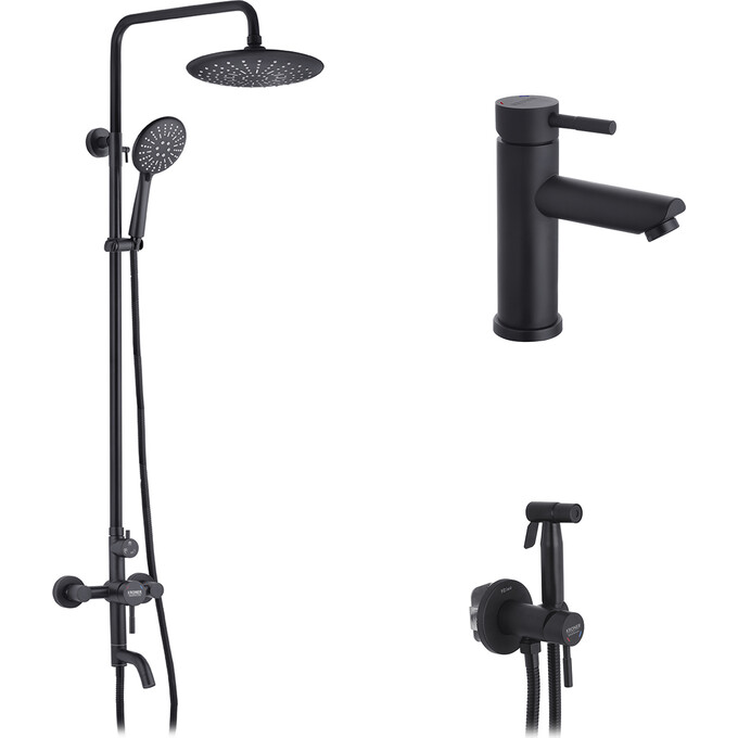 Комплект смесителей для ванной комнаты Kroner Edelstahl Klassisch KRKSCH063SCH010SCH053 (Klassisch-SCH063+Klassisch-SCH010+Klassisch-SCH053, черный), фото 