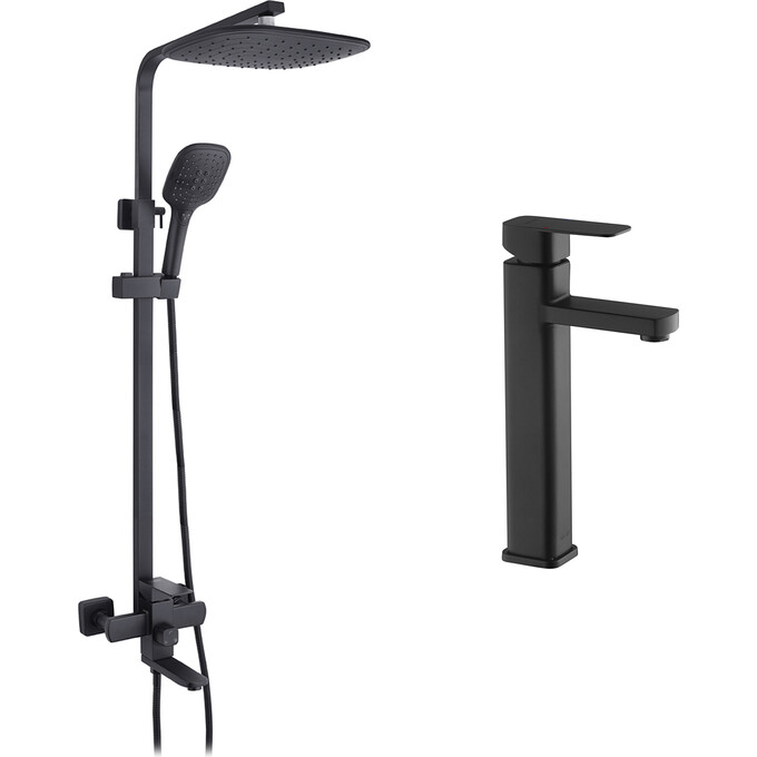 Комплект змішувачів для ванної кімнати Kroner Edelstahl Kubus KRKSCH063SCH0103 (Kubus-SCH063+Kubus-SCH010-3, чорний), фото 