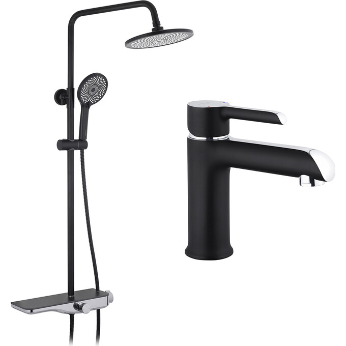 Комплект змішувачів для ванної кімнати Kroner Armada & Essen KRASCH065SCH010 (Armada-SCH065+Essen-SCH010, чорний матовий/хром), фото 