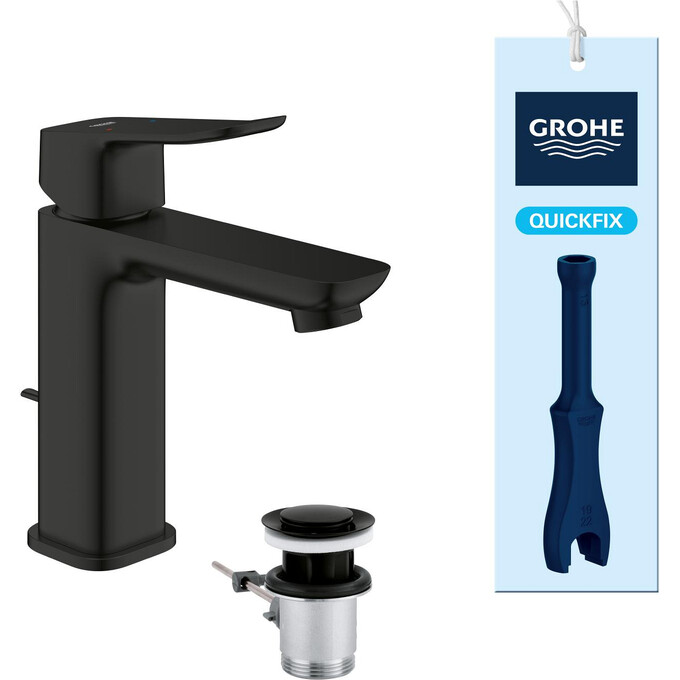 Змішувач для умивальника Grohe QuickFix Dice M-Size Black Matt 1018322430 (чорний матовий, з донним клапаном), Колір виробника: чорний матовий, фото , изображение 8