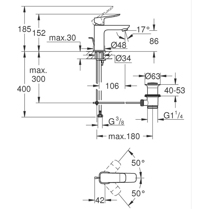 Змішувач для умивальника Grohe QuickFix Dice S-Size Chrome 1018560000 (хром, з донним клапаном), Колір виробника: хром, фото , изображение 19