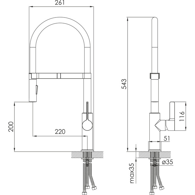 Смеситель для кухни Imprese Boa WS f03401410WS (черный матовый, с гибким изливом и подключением питьевой воды), фото 3