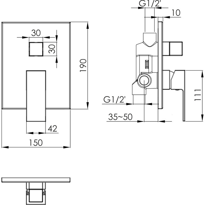 Смеситель скрытого монтажа для ванны Imprese Judit Black Matt f04610810AA (черный матовый, внутренняя часть в комплекте), Цвет производителя: черный матовый, фото 2