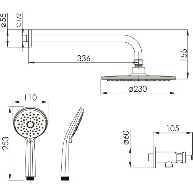Душевая система Imprese Kucera Black Matt f04003410AA (черная матовая, скрытого монтажа без смесителя), фото 5